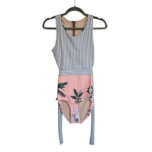 Albion Island Fever One Piece Swimsuit Stripes And Floral Medium